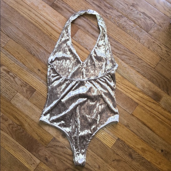LA Hearts Crusted Gold Velvet Bodysuit - Picture 2 of 4